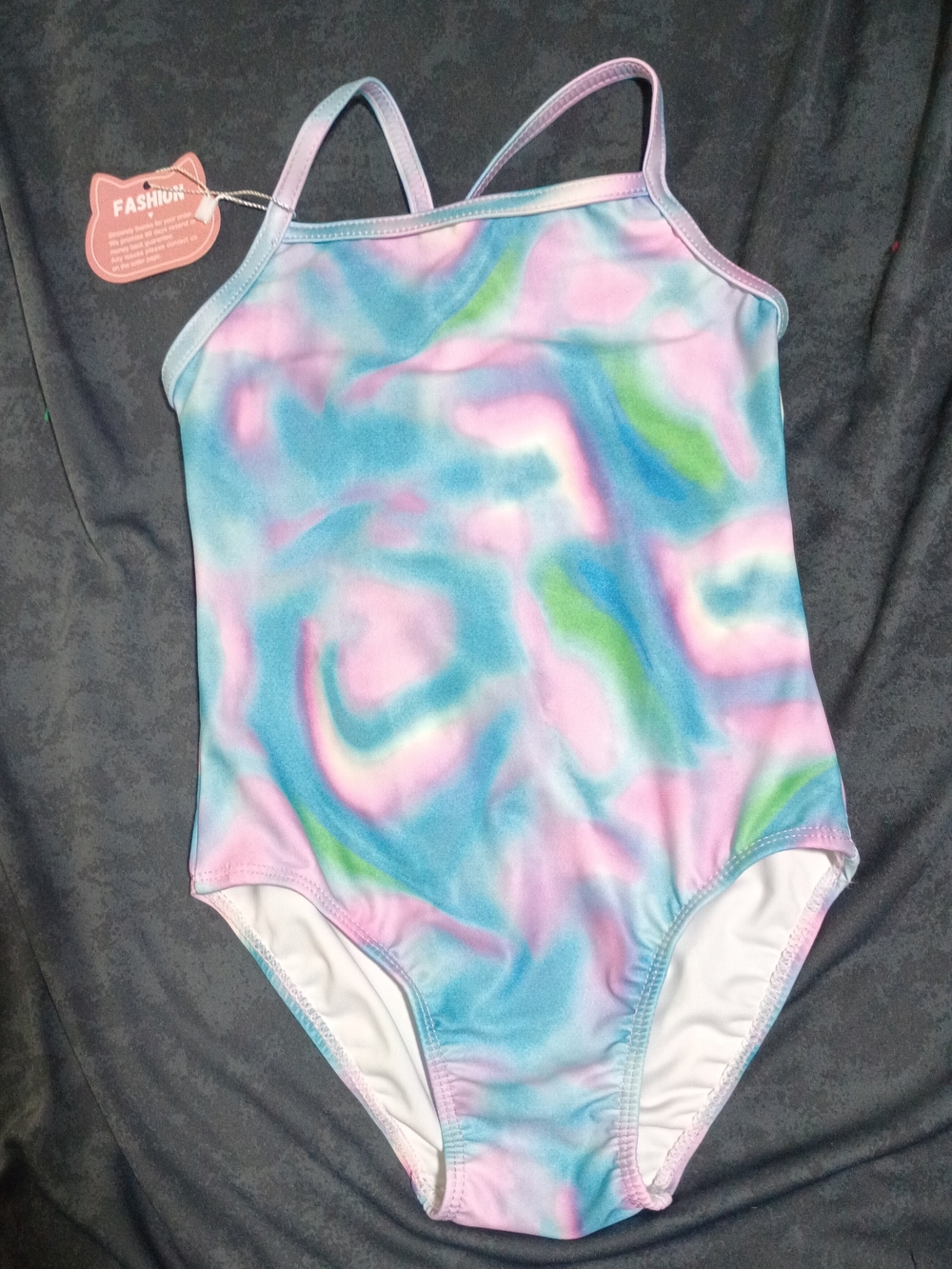 Snowheart Pastel Tie-Dye Kids One-Piece Swimsuit — Pink, Blue & Green Sz 4